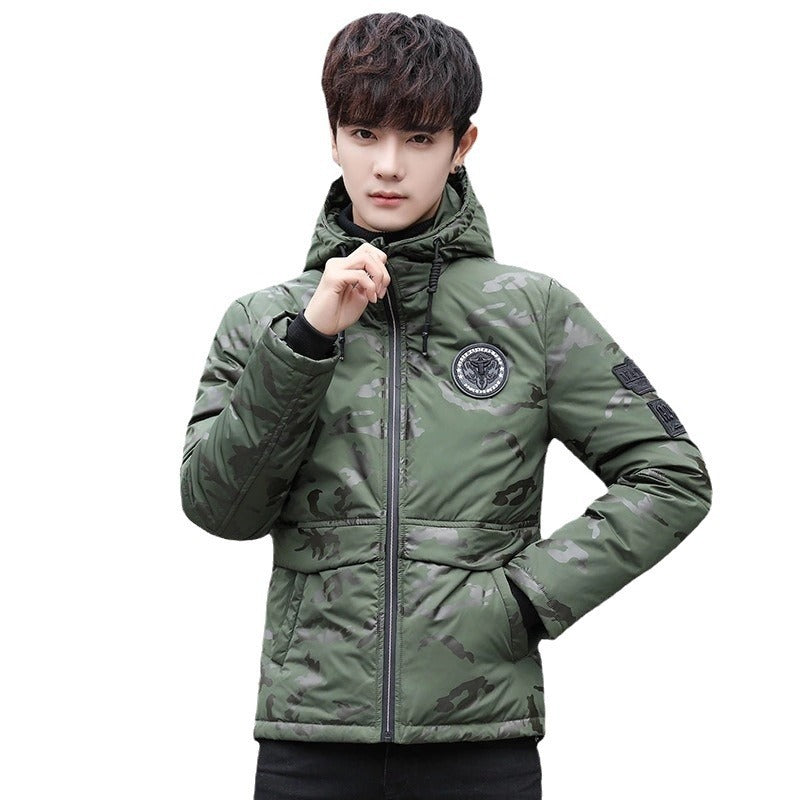 men's slim thickened short waterproof camouflage down jacket