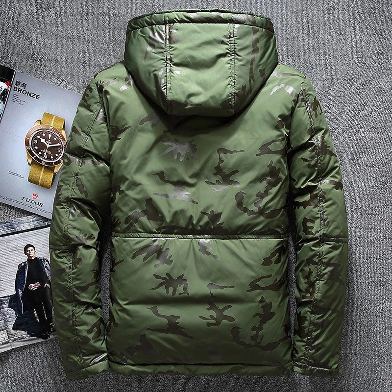 men's slim thickened short waterproof camouflage down jacket