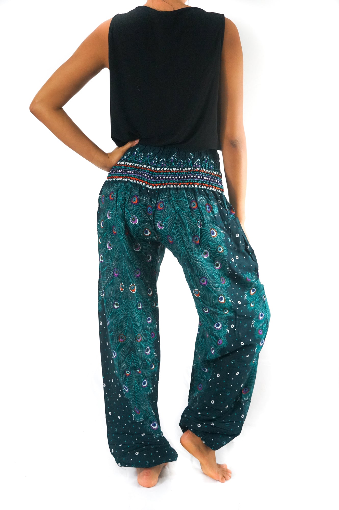 pantalon paon bleu sarcelle pour femme, style bohème, hippie, yoga