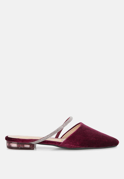 Turnon - Mules plates en velours avec strass