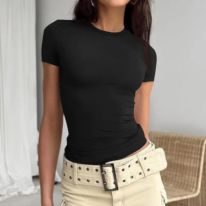 Women's Casual O-Neck Short Sleeve T-Shirt - Summer Crop Top