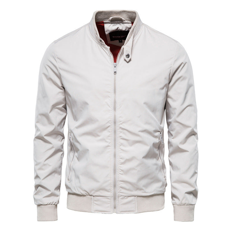 Men’s Casual Zip-Up Jacket with Pockets – Stand Collar Outwear