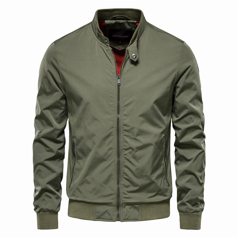 Men’s Casual Zip-Up Jacket with Pockets – Stand Collar Outwear
