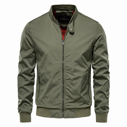 Men’s Casual Zip-Up Jacket with Pockets – Stand Collar Outwear