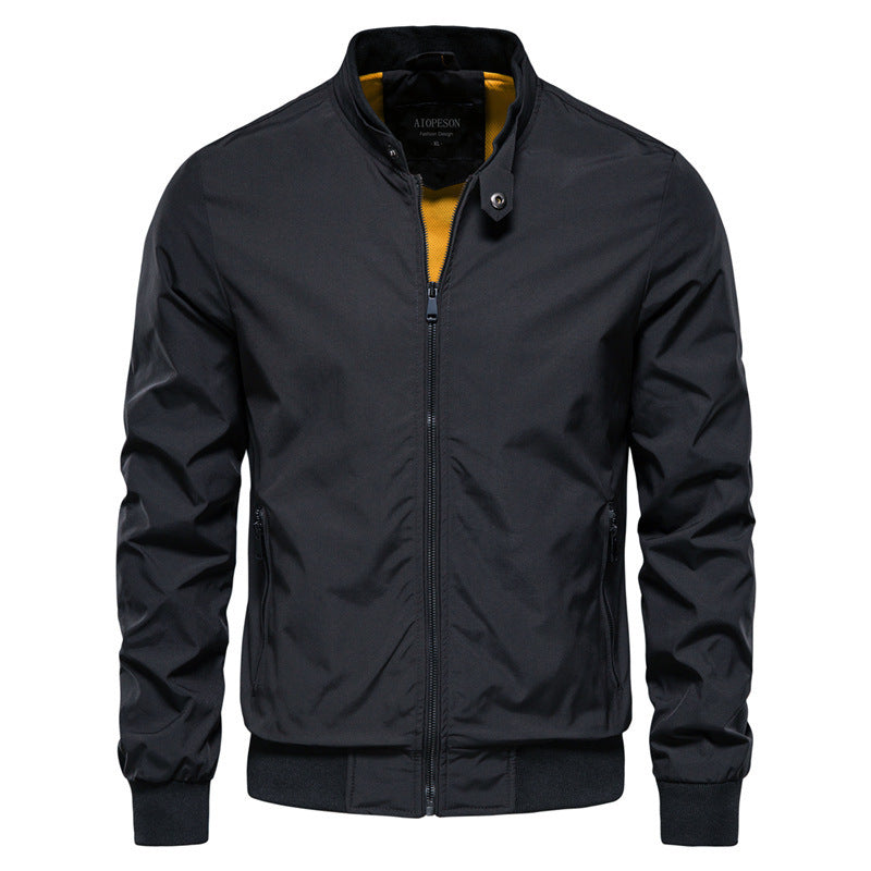 Men’s Casual Zip-Up Jacket with Pockets – Stand Collar Outwear