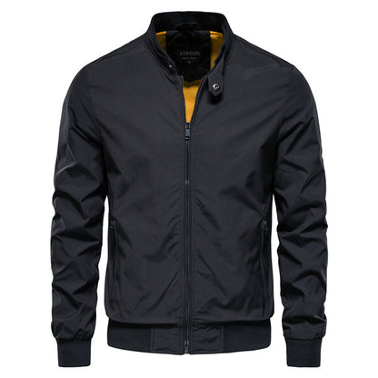 Men’s Casual Zip-Up Jacket with Pockets – Stand Collar Outwear