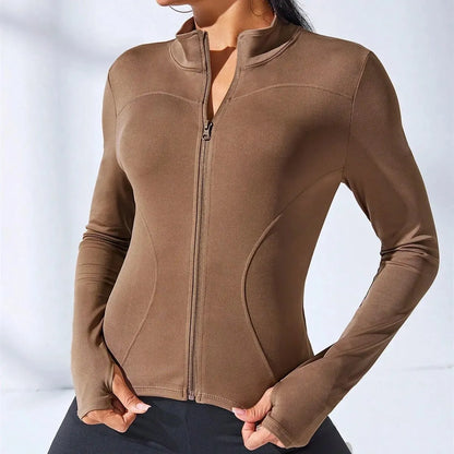 Women's Zip-Up Yoga Jacket - Short Sports Fitness Coat