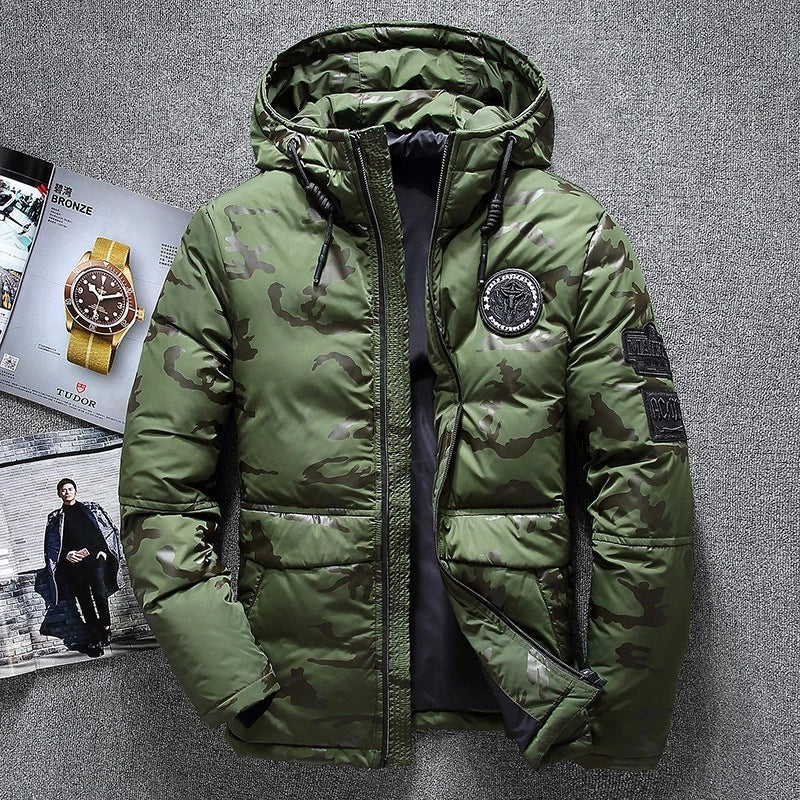 men's slim thickened short waterproof camouflage down jacket