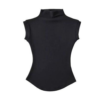 Women's Sleeveless Turtleneck Top - Summer Slim Fit Tee