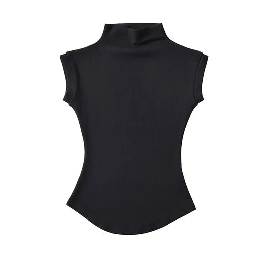 Women's Sleeveless Turtleneck Top - Summer Slim Fit Tee