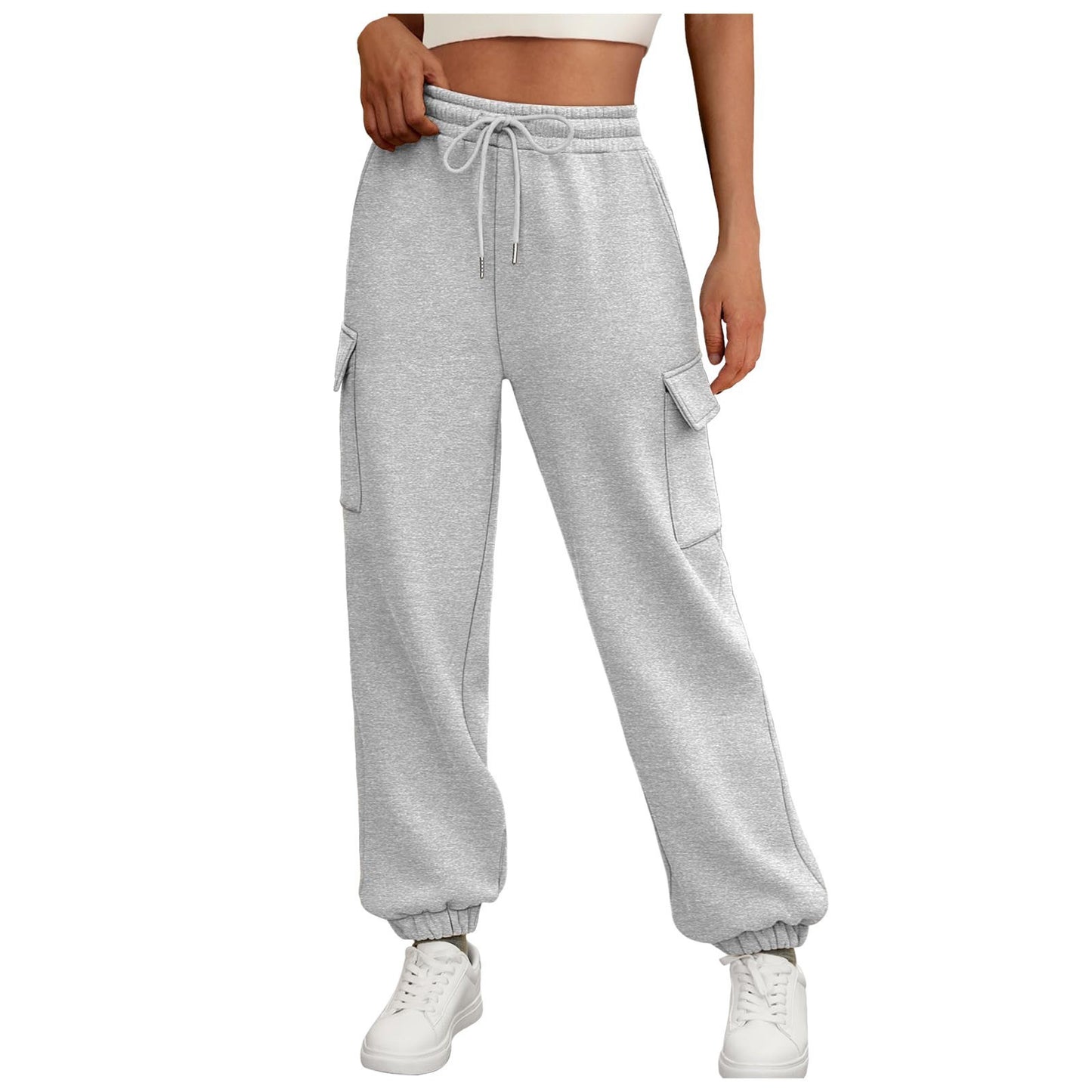 Women’s Fleece-Lined Cargo Jogger Pants – Casual Trendy Sweatpants with Pockets