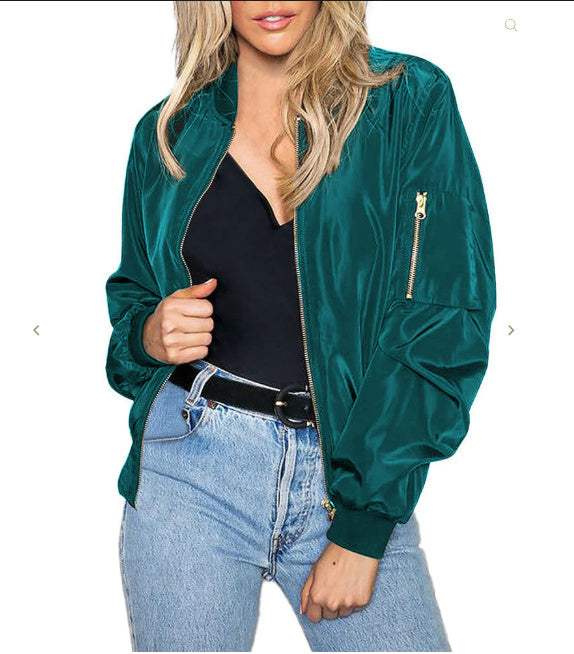 Women’s Vintage Bomber Jacket – Casual Chic Zip-Up Outwear