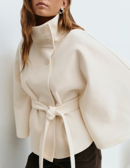 Elegant Winter High Neck Coat with Belt – Women’s Fashion Trench