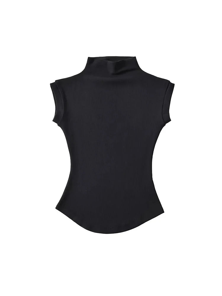women's sleeveless turtleneck top - summer slim fit tee