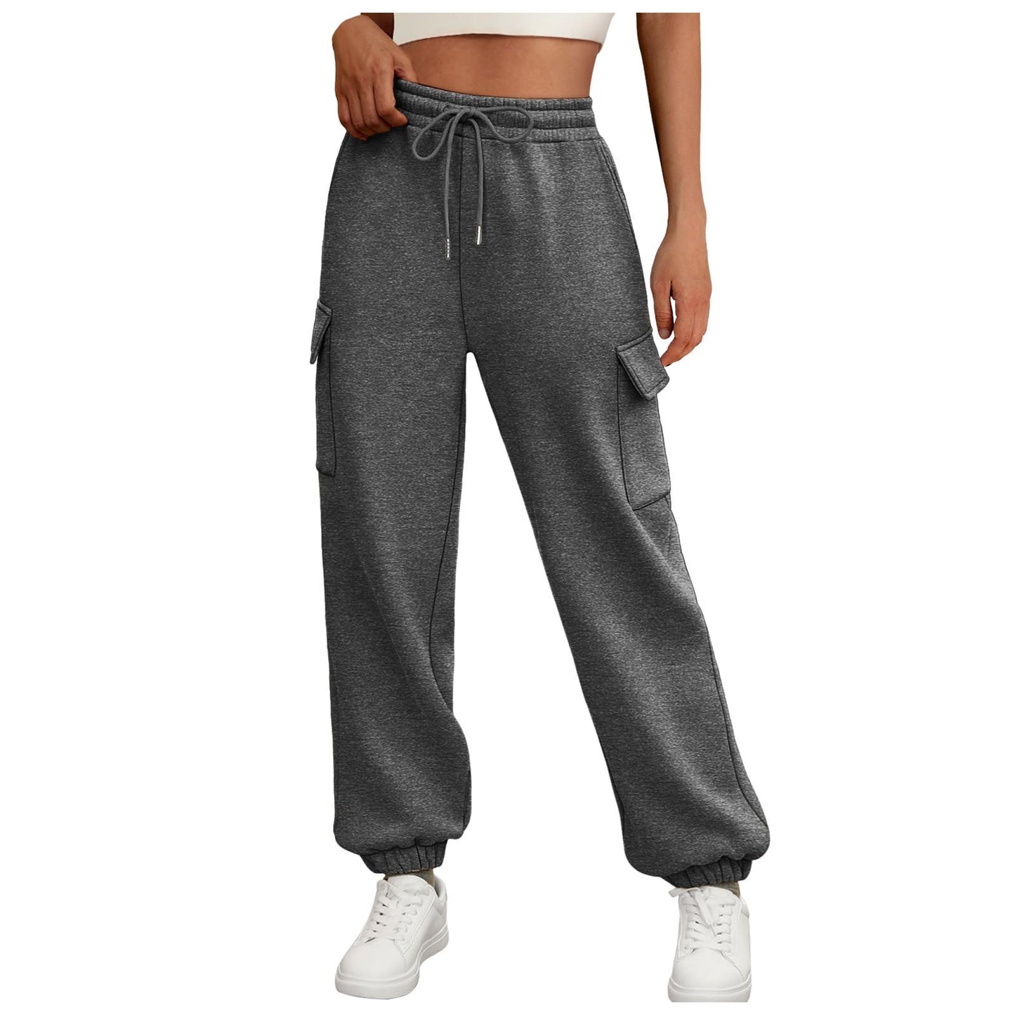 Women’s Fleece-Lined Cargo Jogger Pants – Casual Trendy Sweatpants with Pockets