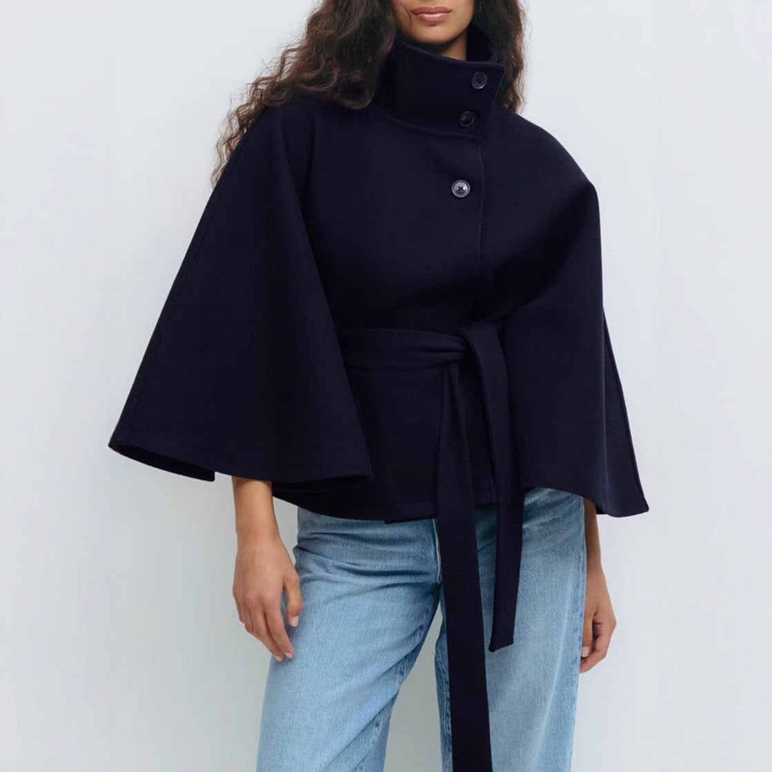 Elegant Winter High Neck Coat with Belt – Women’s Fashion Trench