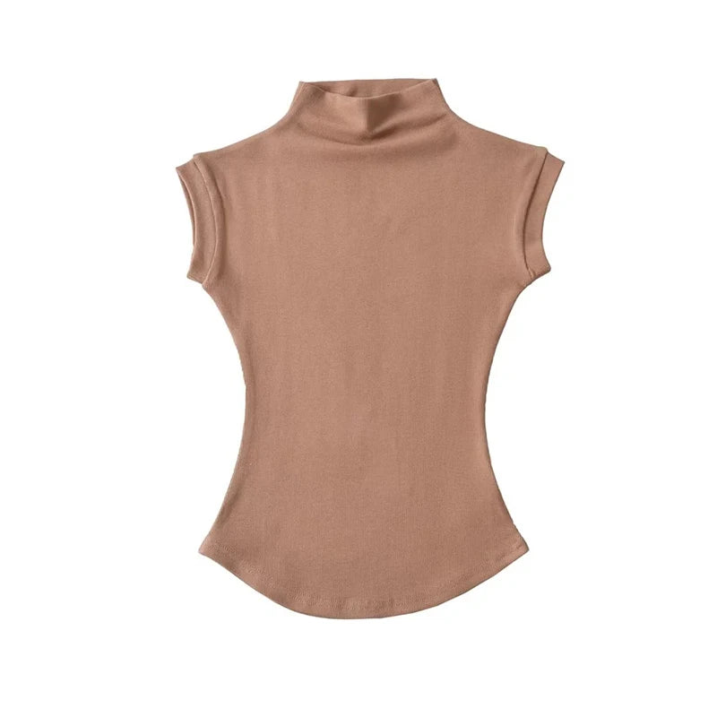 women's sleeveless turtleneck top - summer slim fit tee