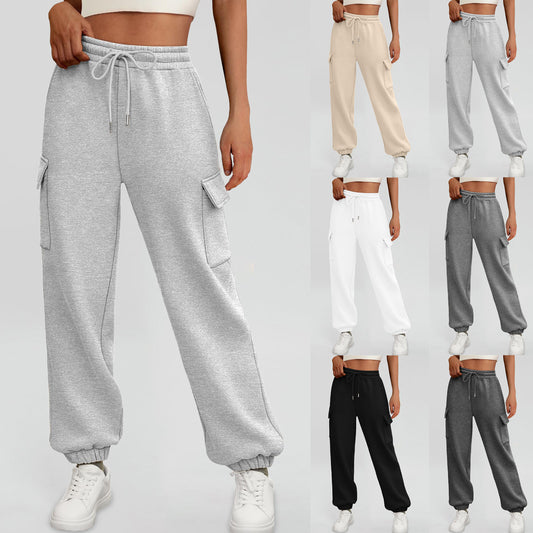 Women’s Fleece-Lined Cargo Jogger Pants – Casual Trendy Sweatpants with Pockets