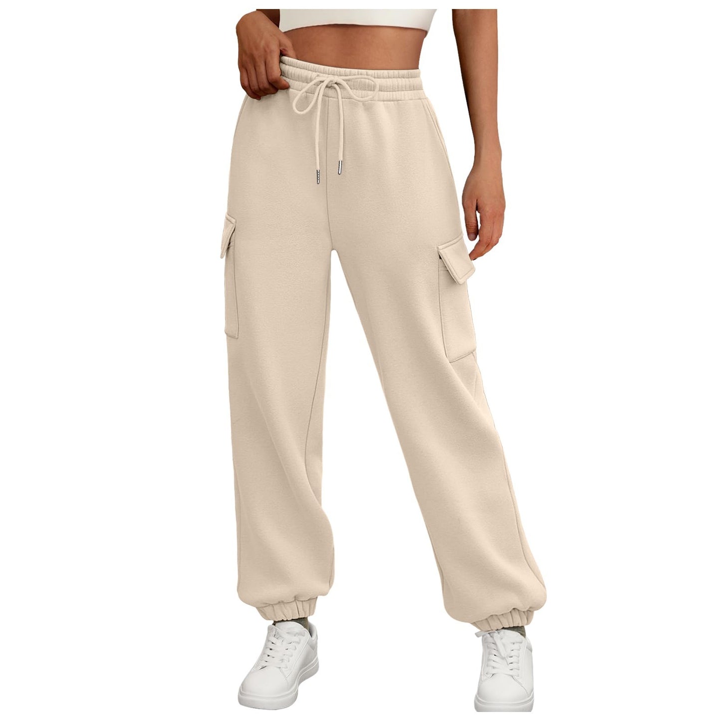 Women’s Fleece-Lined Cargo Jogger Pants – Casual Trendy Sweatpants with Pockets