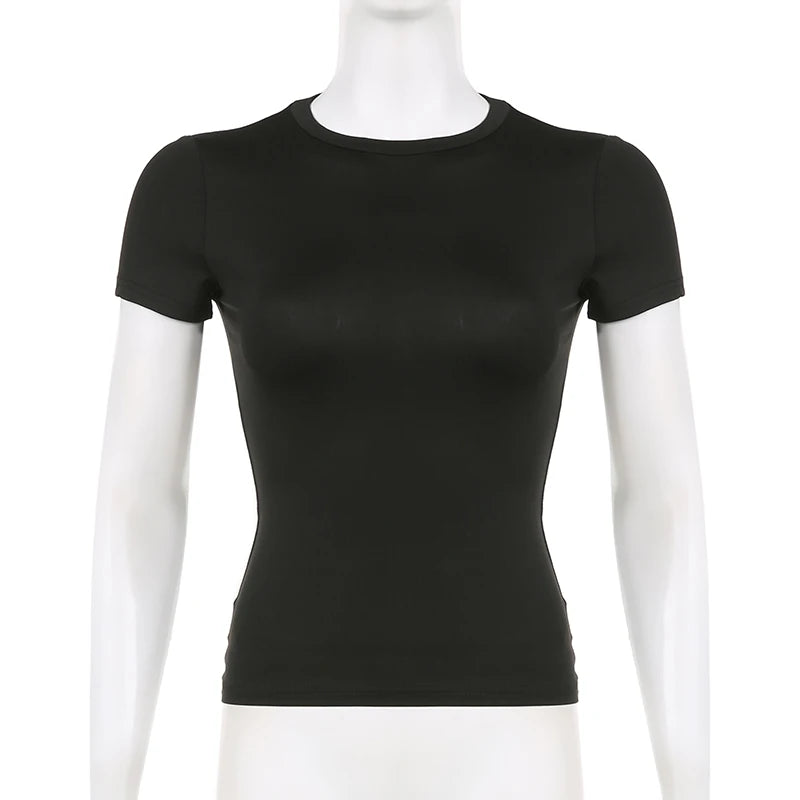 women's casual o-neck short sleeve t-shirt - summer crop top