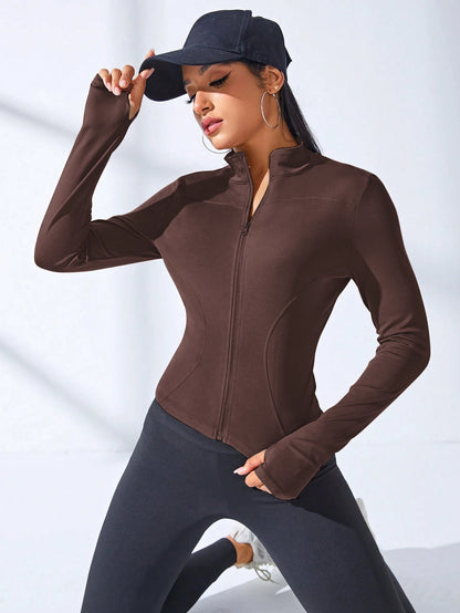 Women's Zip-Up Yoga Jacket - Short Sports Fitness Coat