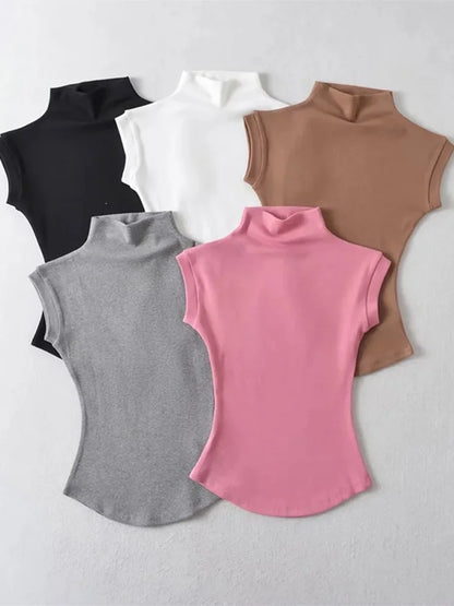 Women's Sleeveless Turtleneck Top - Summer Slim Fit Tee
