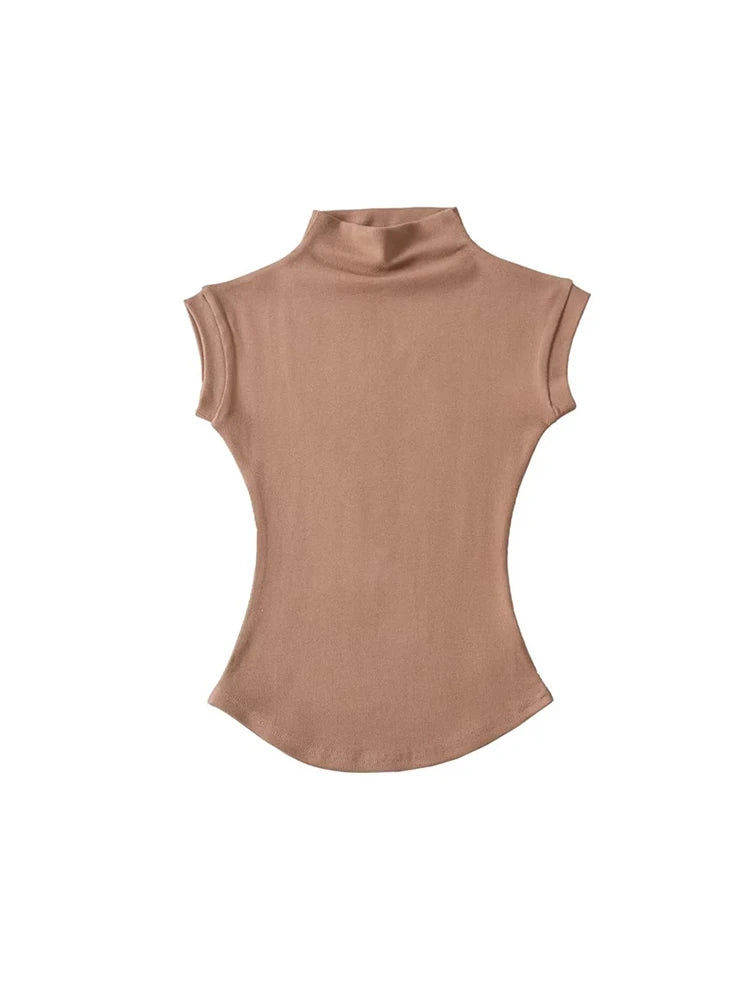 women's sleeveless turtleneck top - summer slim fit tee