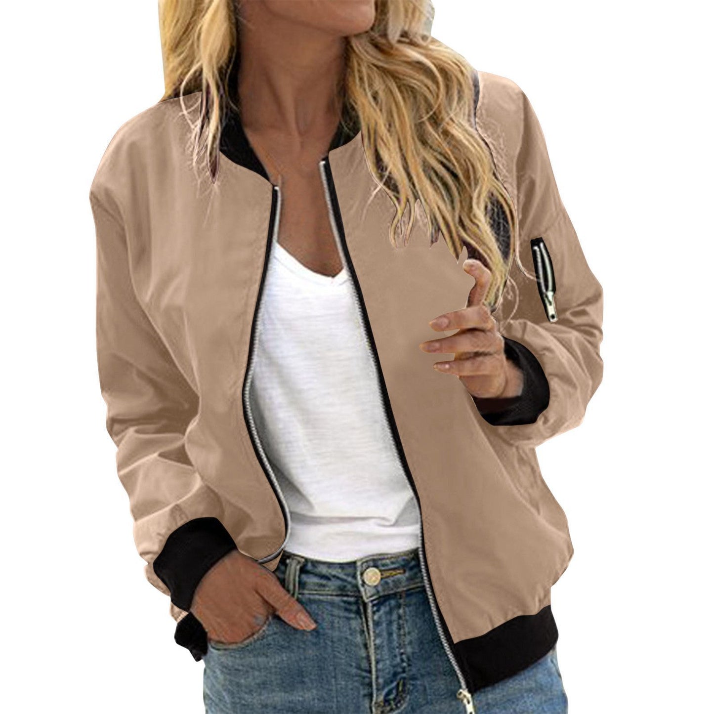 Women’s Vintage Bomber Jacket – Casual Chic Zip-Up Outwear