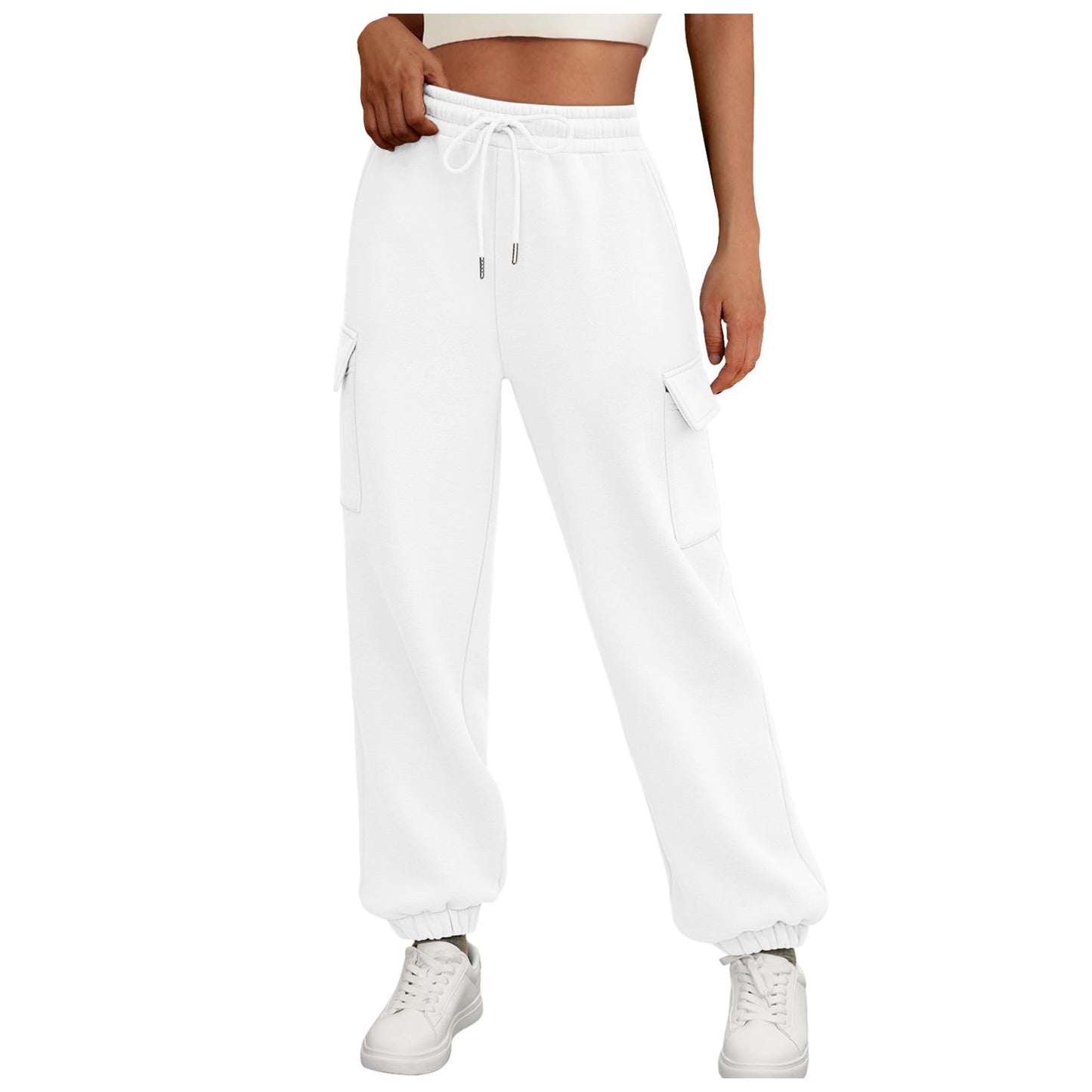 Women’s Fleece-Lined Cargo Jogger Pants – Casual Trendy Sweatpants with Pockets