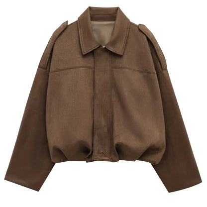 Women's Suede Bomber Jacket - Cropped Racing Style Coat