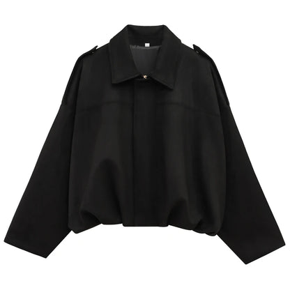 Women's Suede Bomber Jacket - Cropped Racing Style Coat