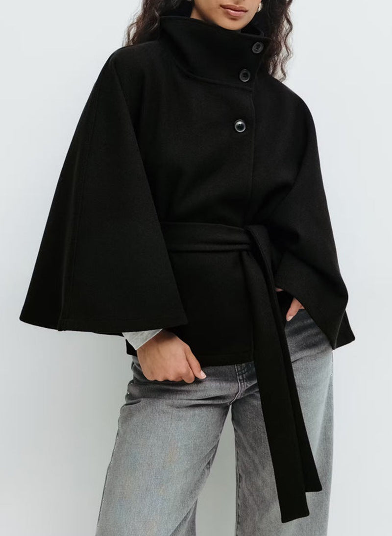 Elegant Winter High Neck Coat with Belt – Women’s Fashion Trench