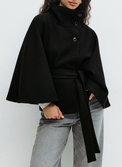 Elegant Winter High Neck Coat with Belt – Women’s Fashion Trench