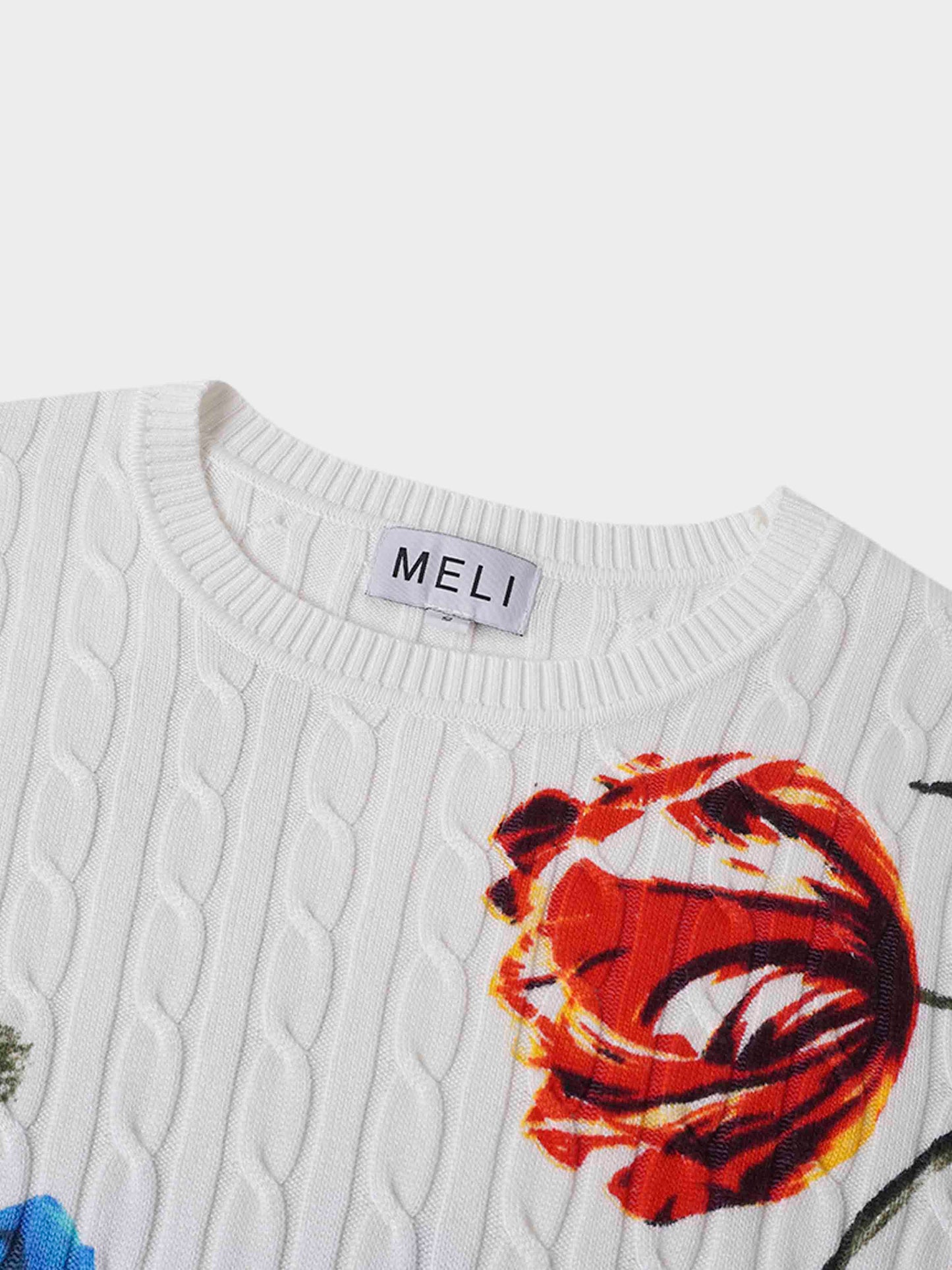 printed cable knit sweater-bold floral