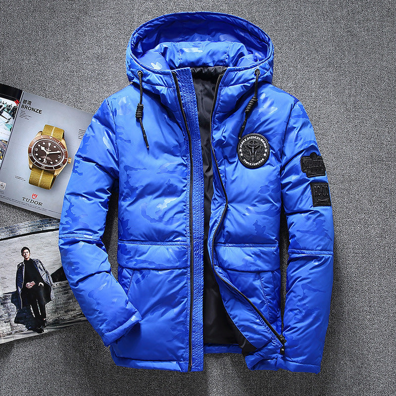 men's slim thickened short waterproof camouflage down jacket
