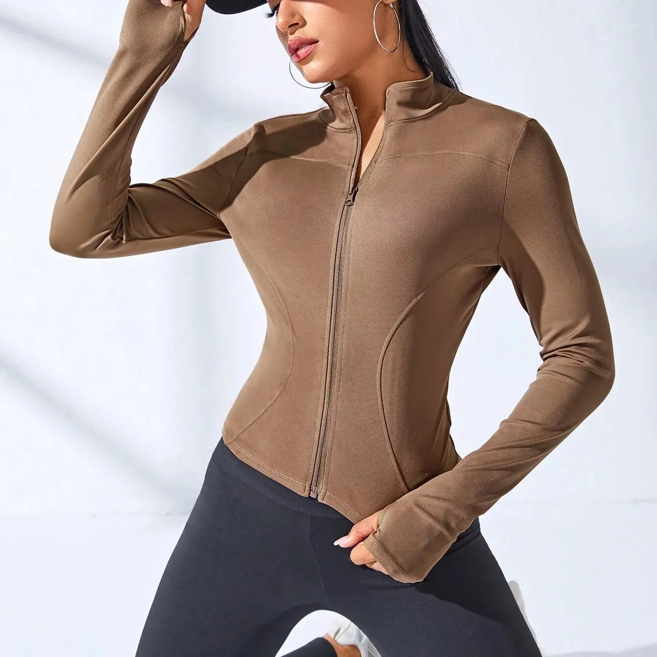 women's zip-up yoga jacket - short sports fitness coat