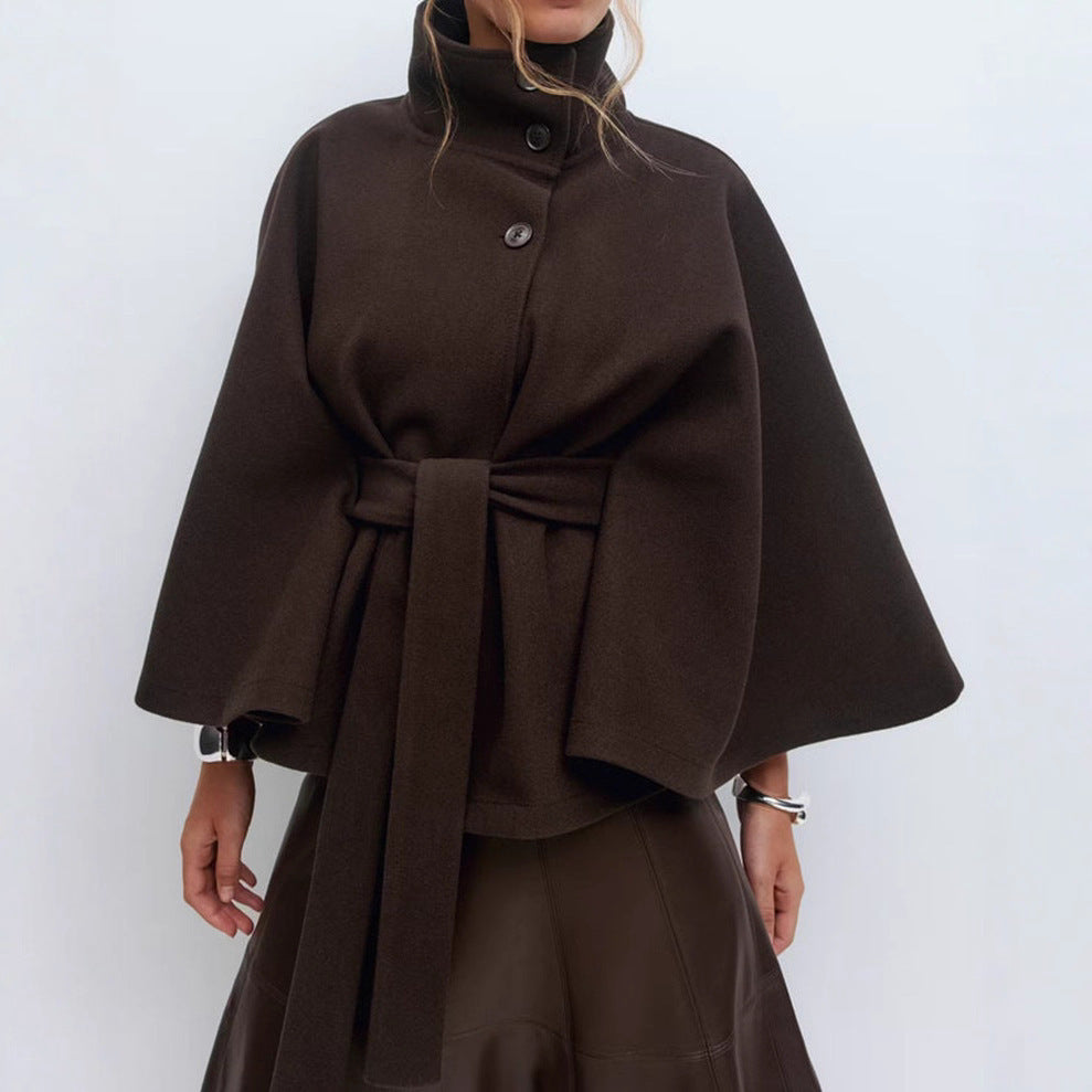 Elegant Winter High Neck Coat with Belt – Women’s Fashion Trench