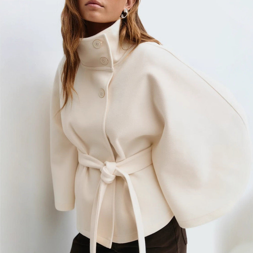 Elegant Winter High Neck Coat with Belt – Women’s Fashion Trench