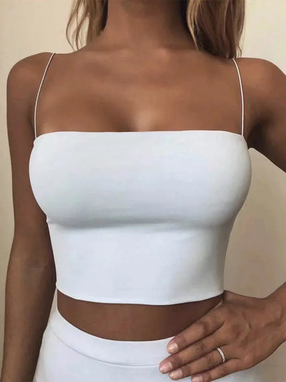 Women's Cotton Crop Tank Top - Elastic Sleeveless Cami