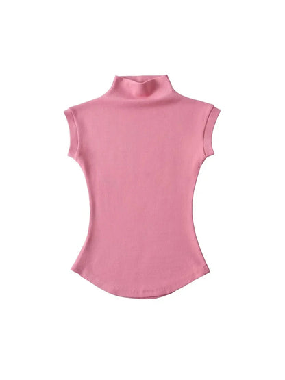 Women's Sleeveless Turtleneck Top - Summer Slim Fit Tee