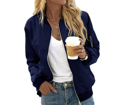 Women’s Vintage Bomber Jacket – Casual Chic Zip-Up Outwear