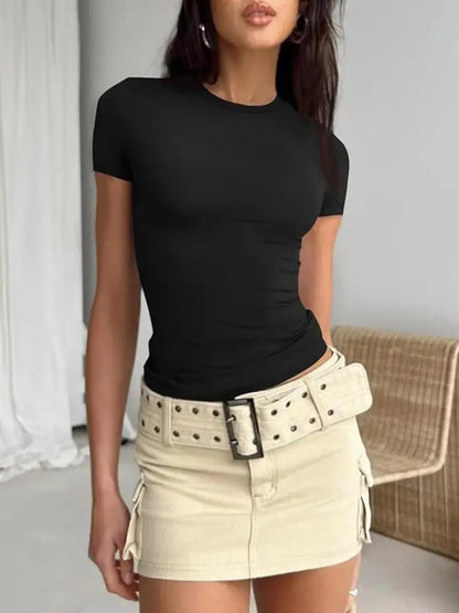 Women's Casual O-Neck Short Sleeve T-Shirt - Summer Crop Top