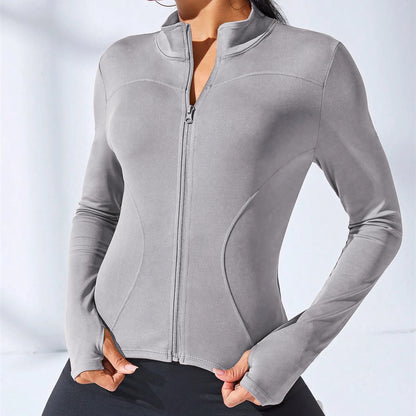Women's Zip-Up Yoga Jacket - Short Sports Fitness Coat