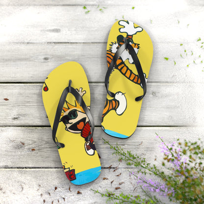 Calvin and Hobbes Dancing with Record Player Flip-Flops