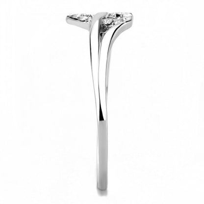 DA259 - High polished (no plating) Stainless Steel Ring with AAA Grade CZ  in Clear
