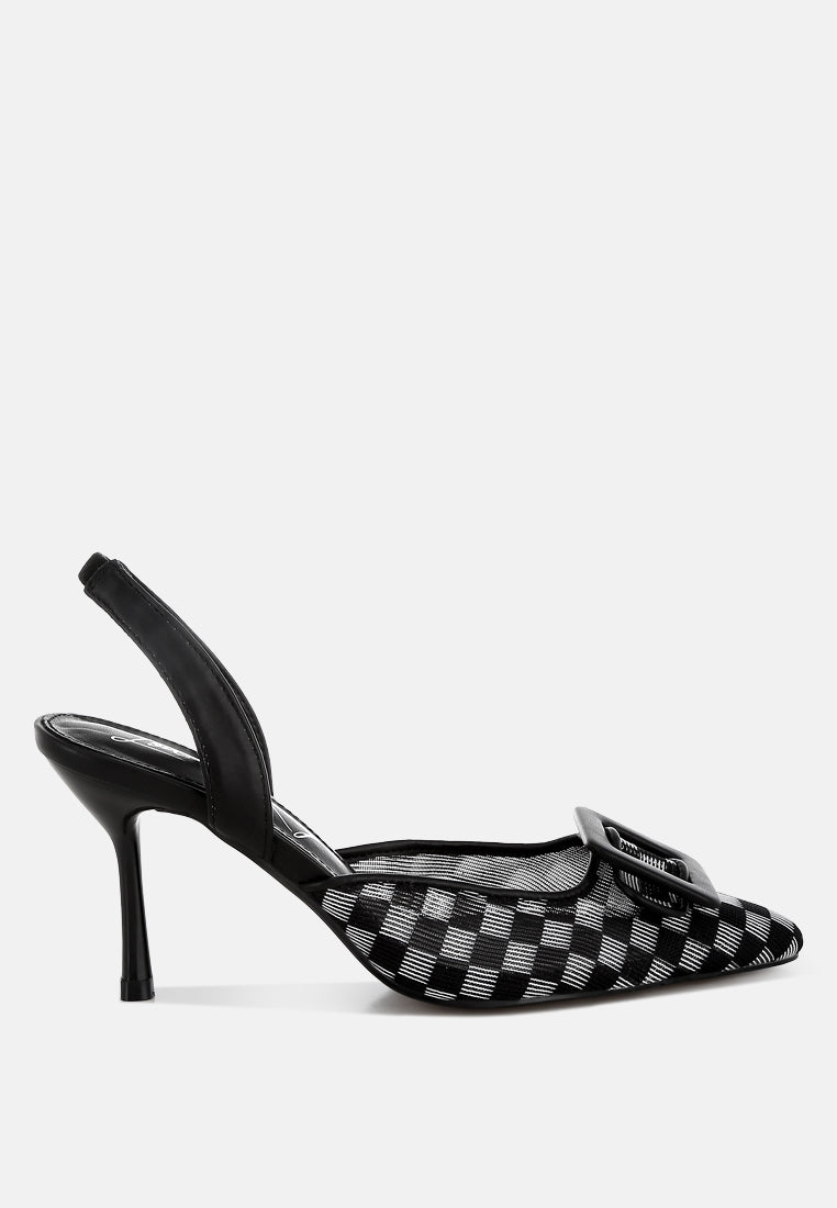 Freya Mesh Checkered Pointy Stiletto Heels