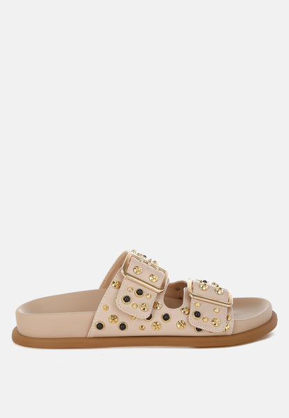 Jayata Metallic Stud Embellished Sliders