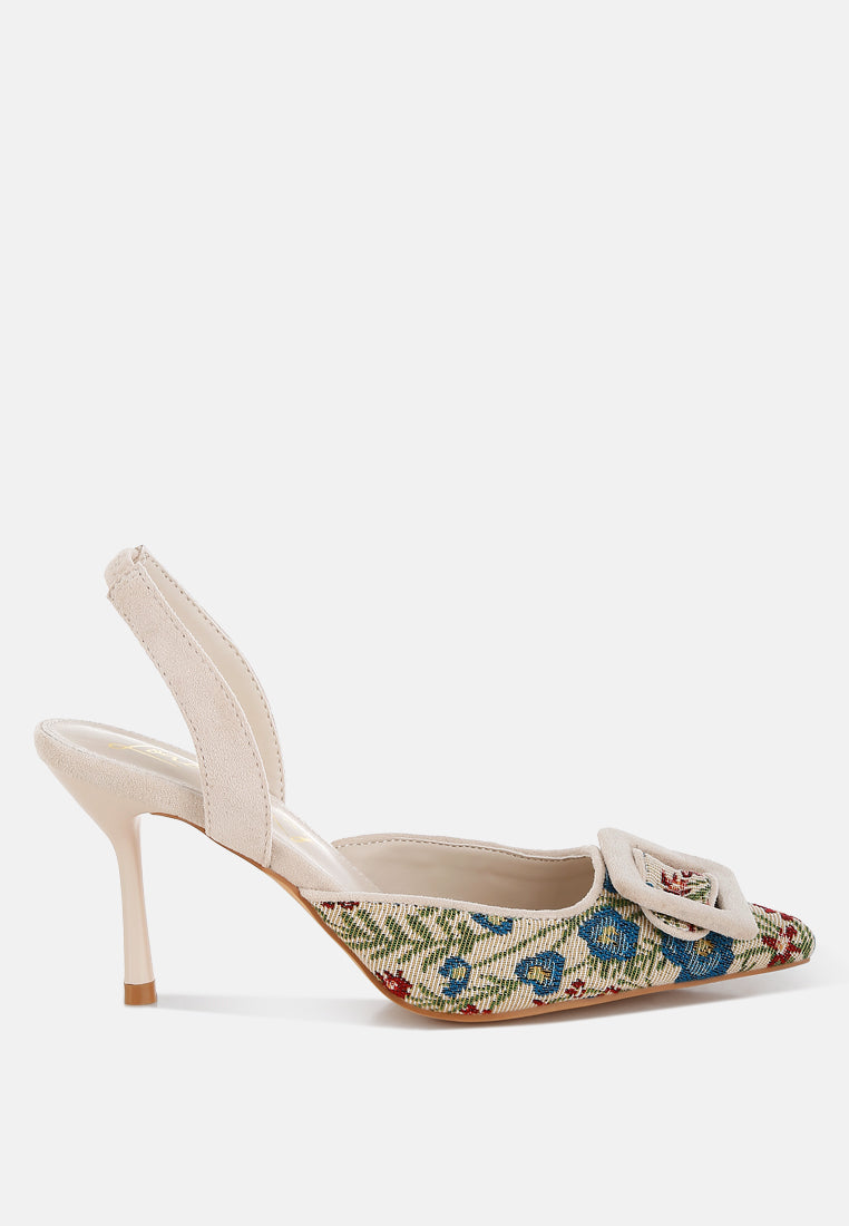 Miraya Embroidered Buckle Detail Stiletto Heels