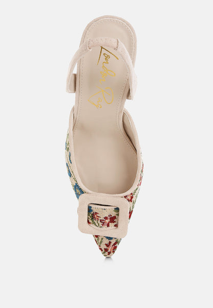 Miraya Embroidered Buckle Detail Stiletto Heels