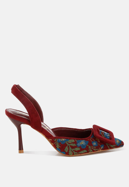 Miraya Embroidered Buckle Detail Stiletto Heels